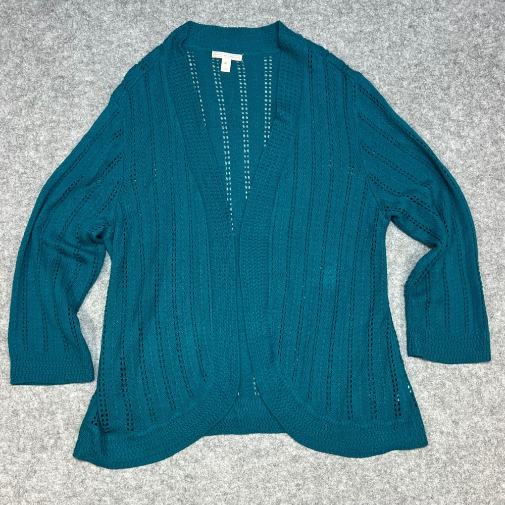 Dana Buchman Teal Open Front Knit Cardigan Sweater Lightweight‎ Spring Fall  XL